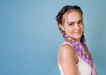 Girl has long ponytail braid