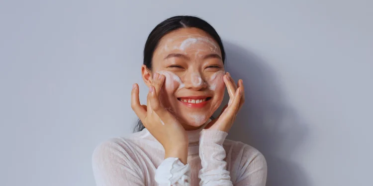 korean girl doing korean skin care routine