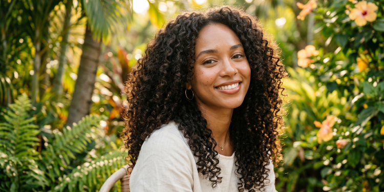 women with coconut oil and hair curls
